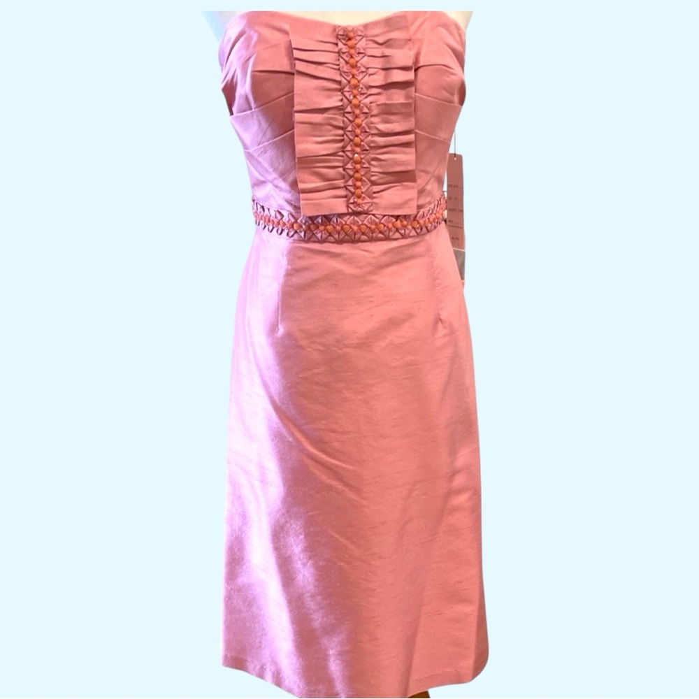 LIZ  ELANA Mauve Pink NEW SILK strapless dress with rhinestone accents Sz 12